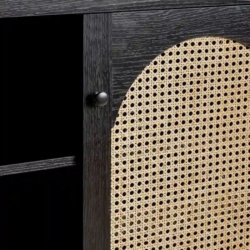 Bahut 2 portes de 147 cm | Panneaux en rotin cintrées | Meuble de rangement de style bohème