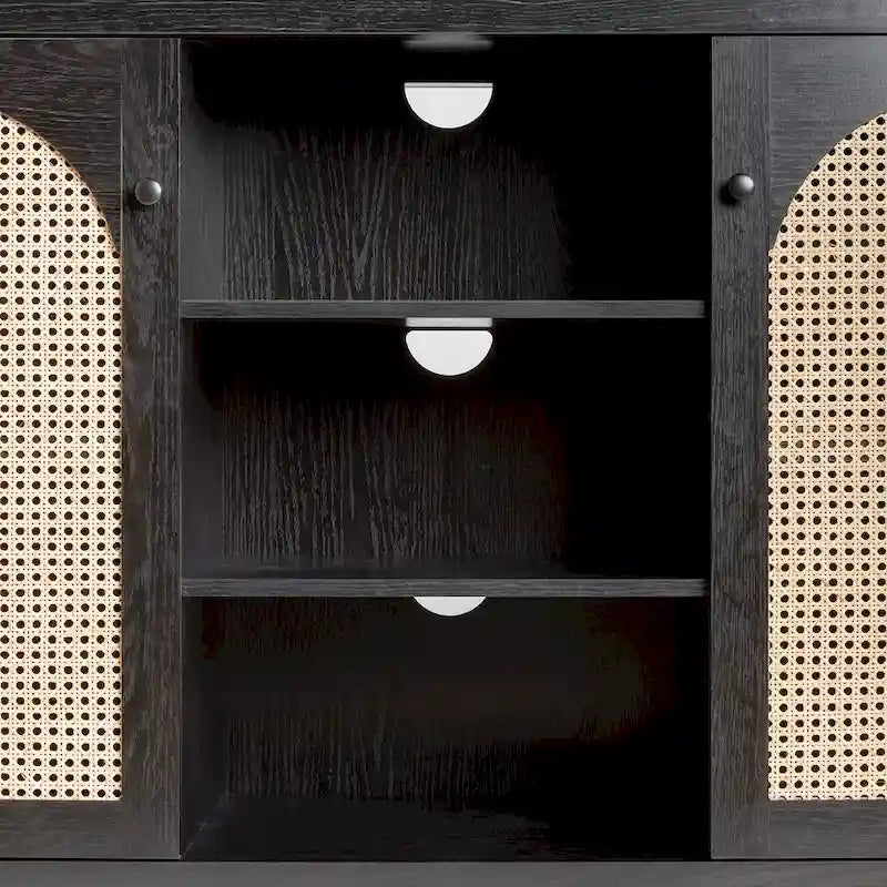 Bahut 2 portes de 147 cm | Panneaux en rotin cintrées | Meuble de rangement de style bohème