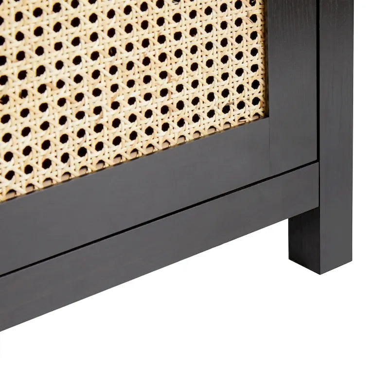 Bahut 2 portes de 147 cm | Panneaux en rotin cintrées | Meuble de rangement de style bohème