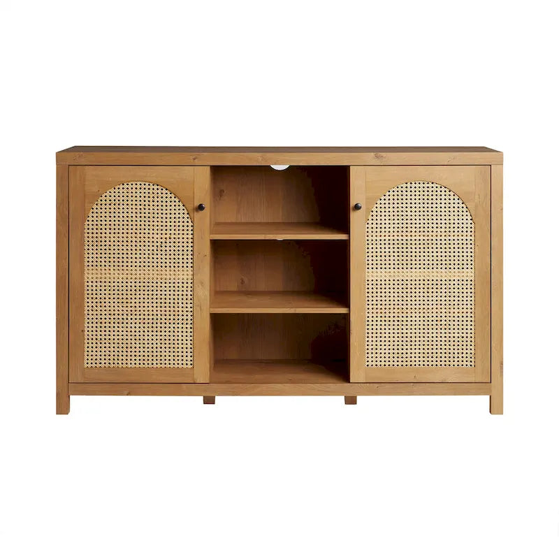 Bahut 2 portes de 147 cm | Panneaux en rotin cintrées | Meuble de rangement de style bohème