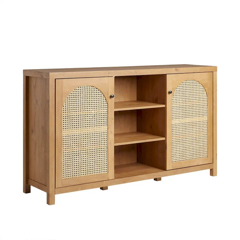 Bahut 2 portes de 147 cm | Panneaux en rotin cintrées | Meuble de rangement de style bohème