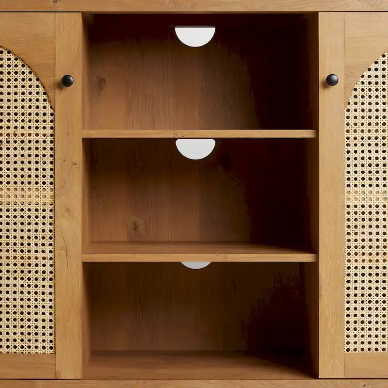 Bahut 2 portes de 147 cm | Panneaux en rotin cintrées | Meuble de rangement de style bohème