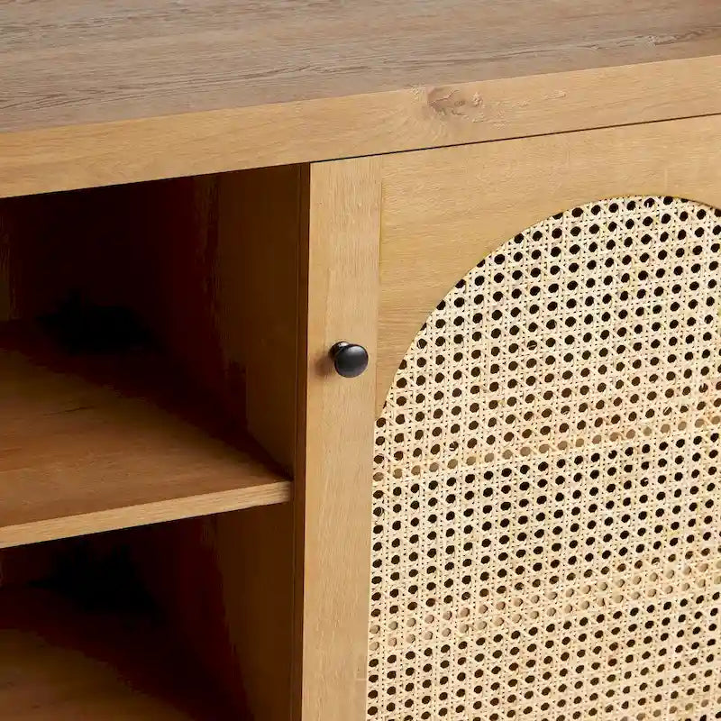 Bahut 2 portes de 147 cm | Panneaux en rotin cintrées | Meuble de rangement de style bohème