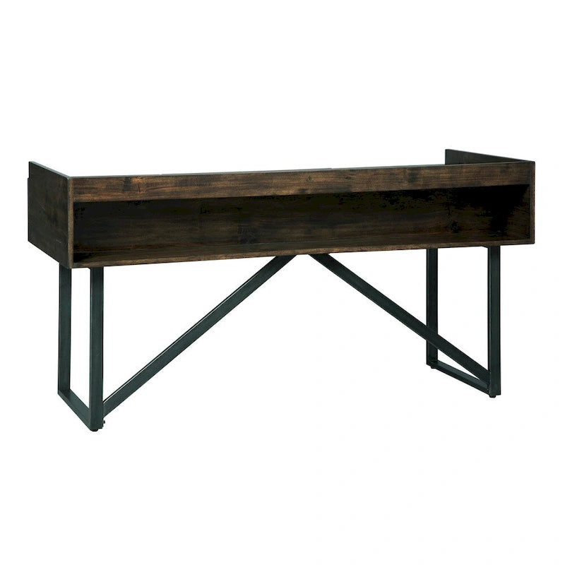 Bureau de télétravail industriel moderne | Placage acacia | Cadre en métal noir | Marron