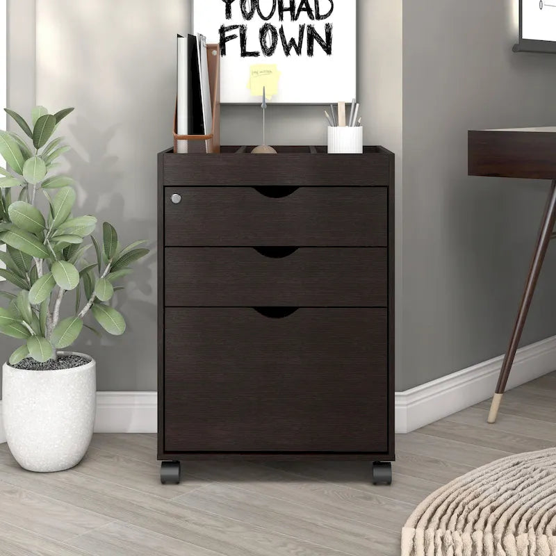 Caisson de classement mobile à 3 tiroirs verrouillables avec rangement ouvert — Style contemporain