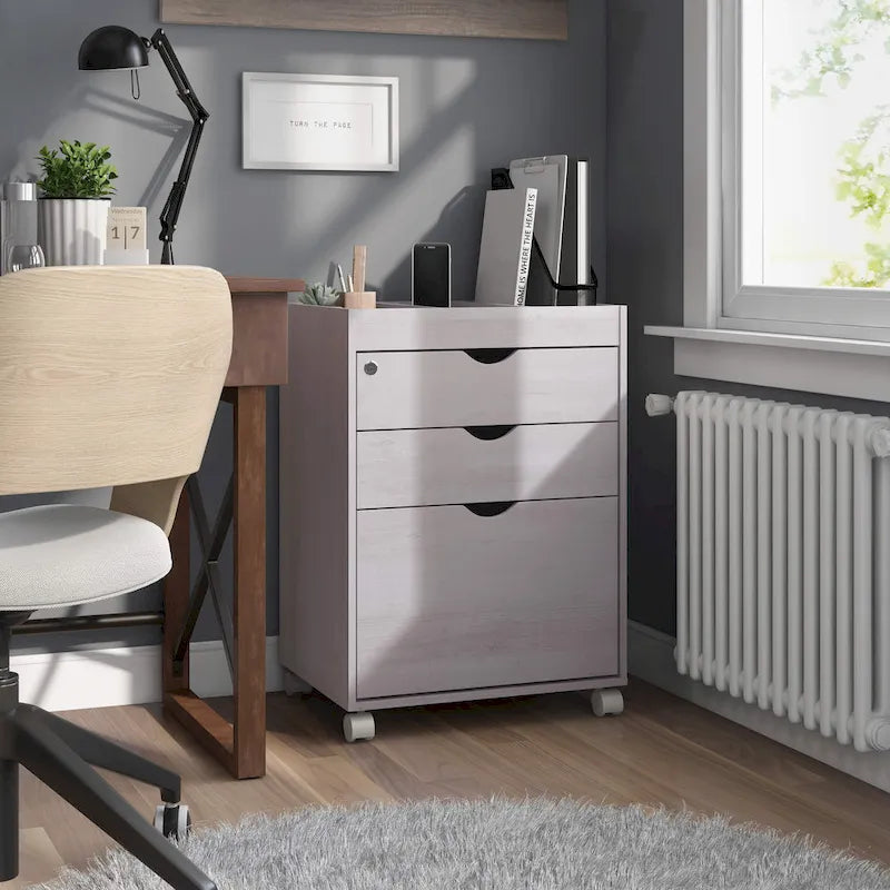 Caisson de classement mobile à 3 tiroirs verrouillables avec rangement ouvert — Style contemporain