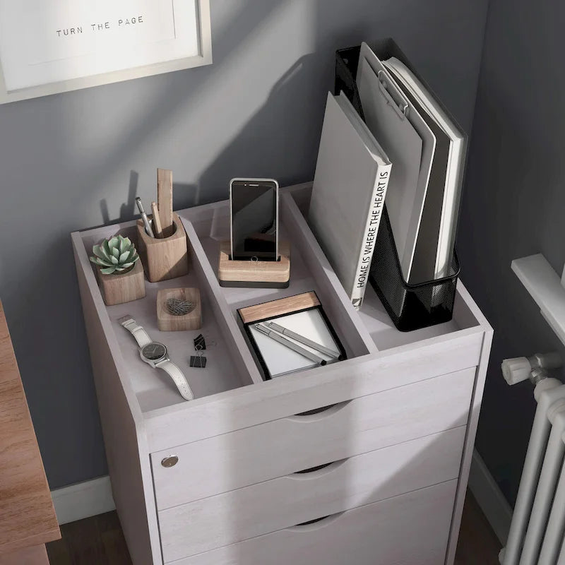 Caisson de classement mobile à 3 tiroirs verrouillables avec rangement ouvert — Style contemporain