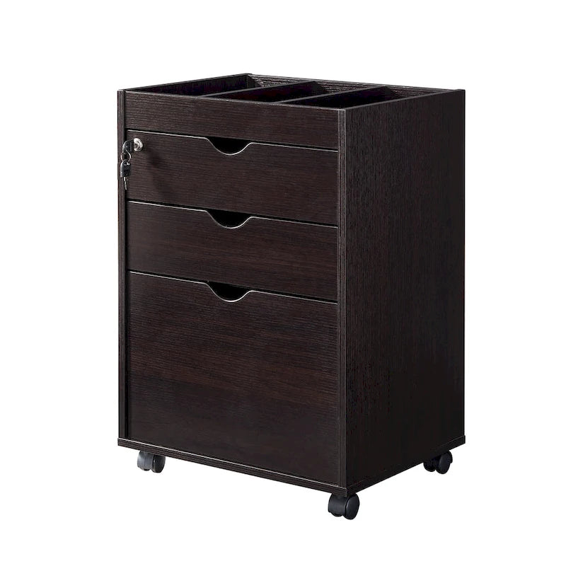Caisson de classement mobile à 3 tiroirs verrouillables avec rangement ouvert — Style contemporain