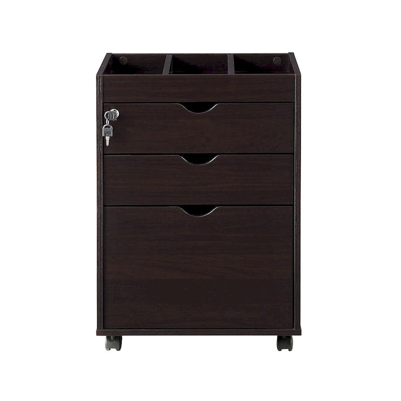 Caisson de classement mobile à 3 tiroirs verrouillables avec rangement ouvert — Style contemporain