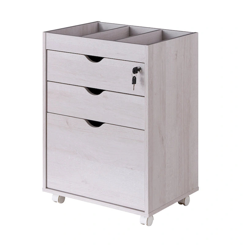 Caisson de classement mobile à 3 tiroirs verrouillables avec rangement ouvert — Style contemporain