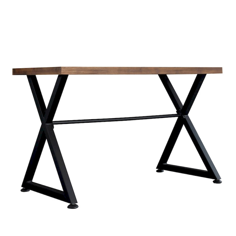 Bureau d'ordinateur industriel | Pieds en métal noir en X | Plateau en bois massif naturel | Table de bureau à domicile