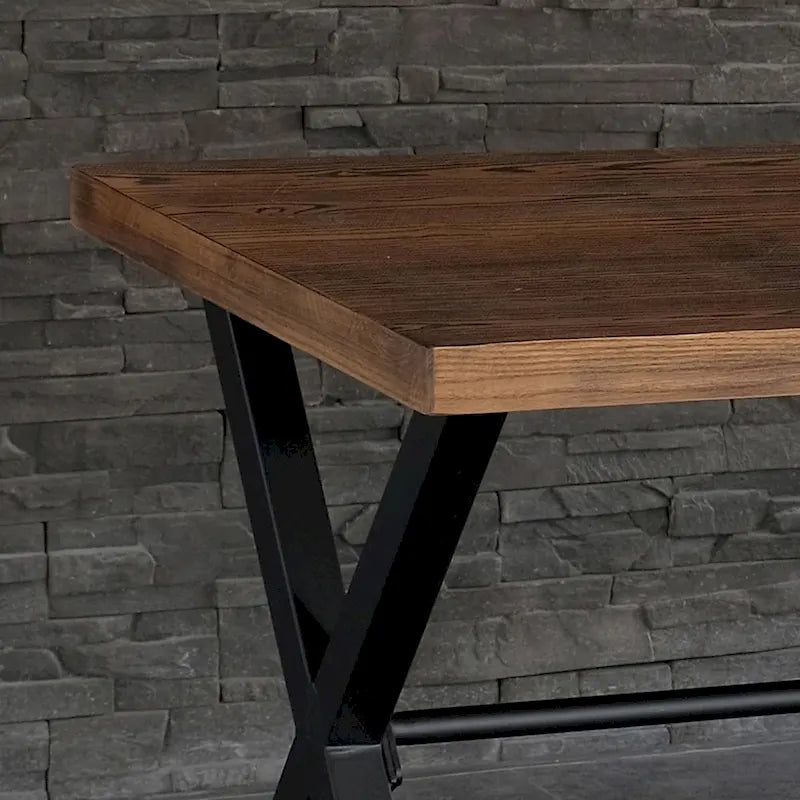 Bureau d'ordinateur industriel | Pieds en métal noir en X | Plateau en bois massif naturel | Table de bureau à domicile
