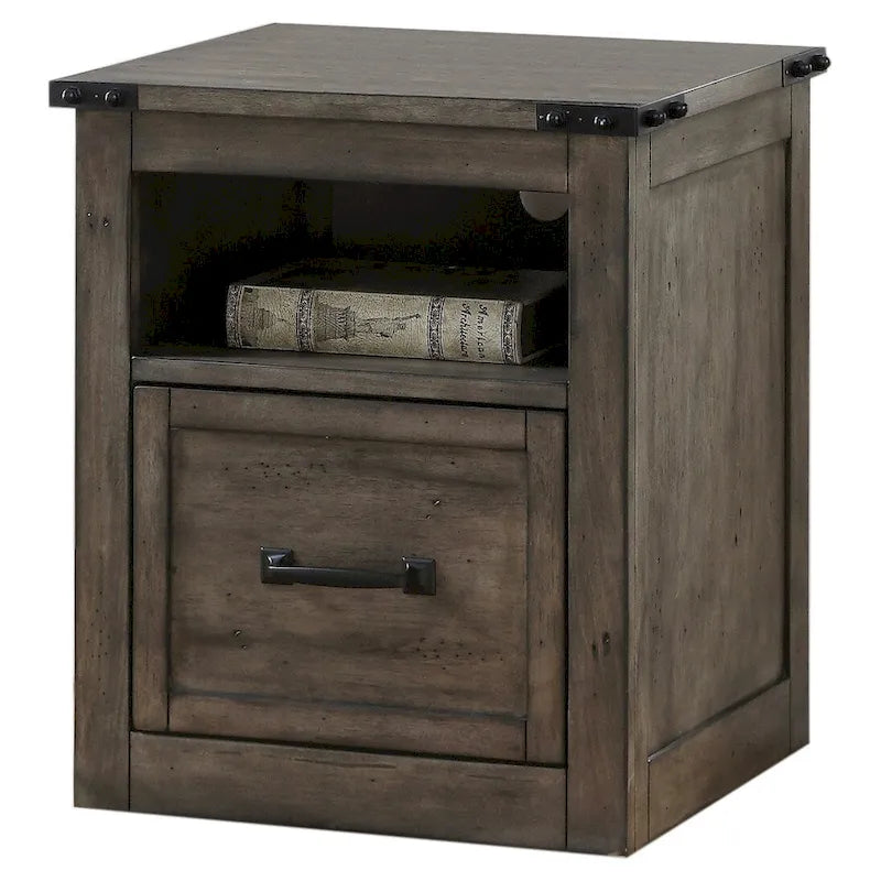Meuble de classement moderne de style ferme et industriel à tiroir unique | Gris fumé | Quincaillerie en fer forgé | Aucun assemblage