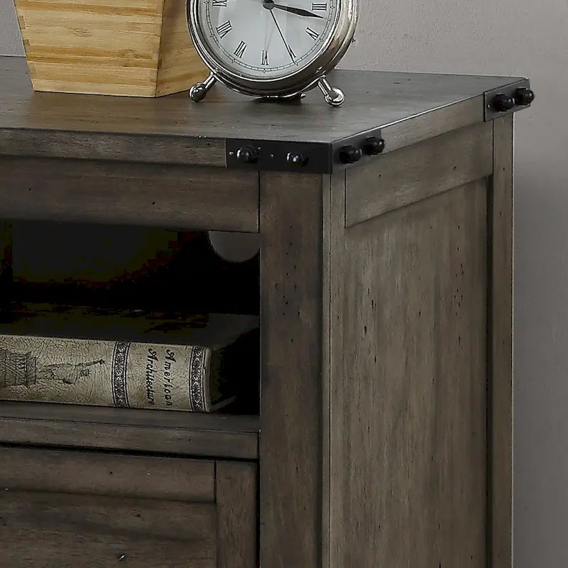 Meuble de classement moderne de style ferme et industriel à tiroir unique | Gris fumé | Quincaillerie en fer forgé | Aucun assemblage