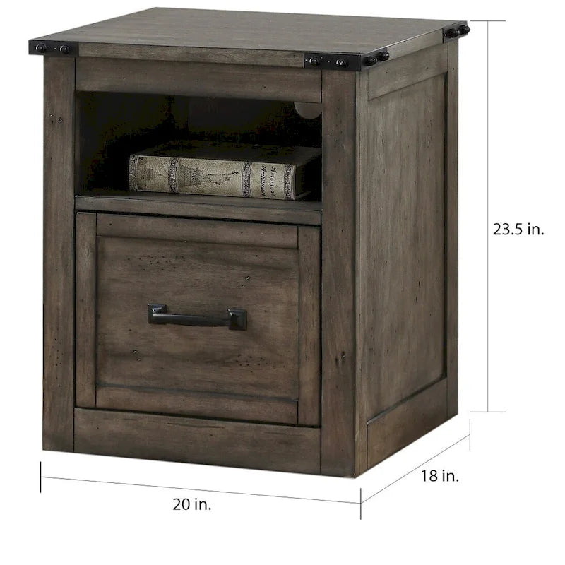 Meuble de classement moderne de style ferme et industriel à tiroir unique | Gris fumé | Quincaillerie en fer forgé | Aucun assemblage