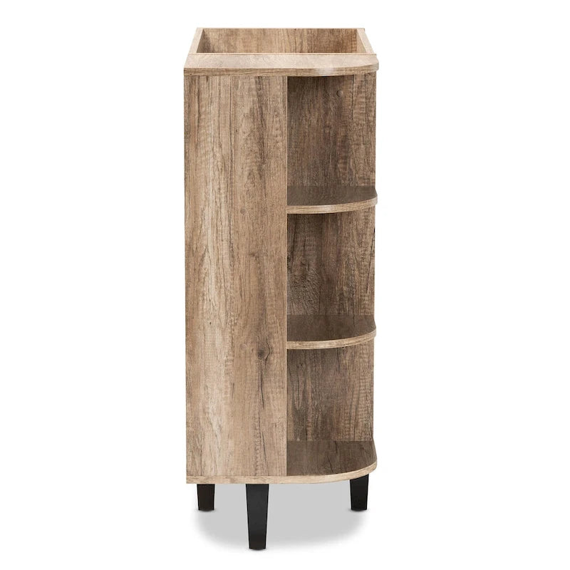 Meuble à chaussures moderne rustique à 2 portes | Finition chêne | 4 étagères intérieures | Étagère ouverte | Pieds coniques