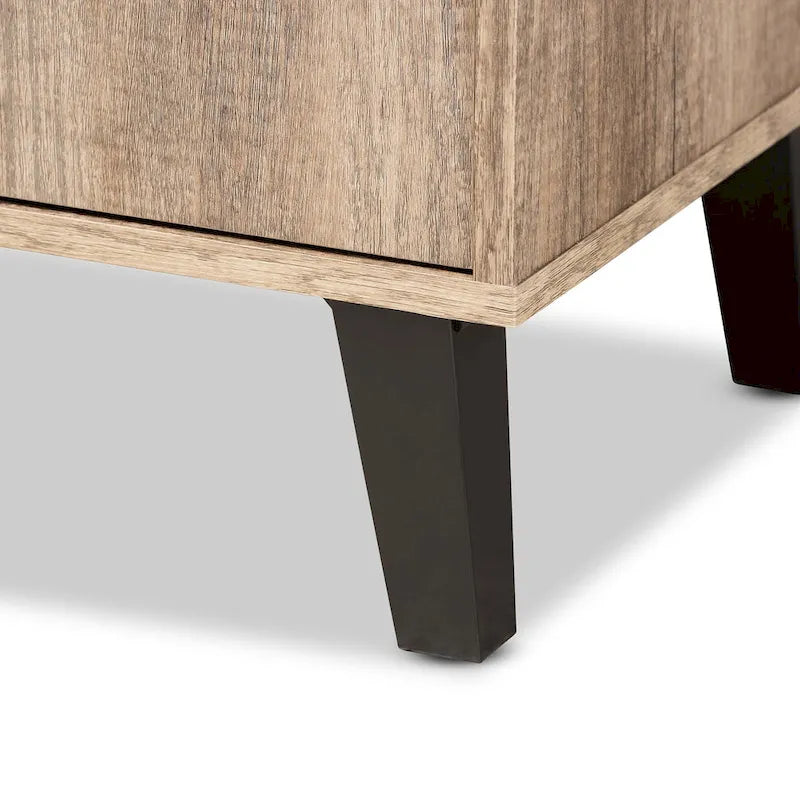 Meuble à chaussures moderne rustique à 2 portes | Finition chêne | 4 étagères intérieures | Étagère ouverte | Pieds coniques