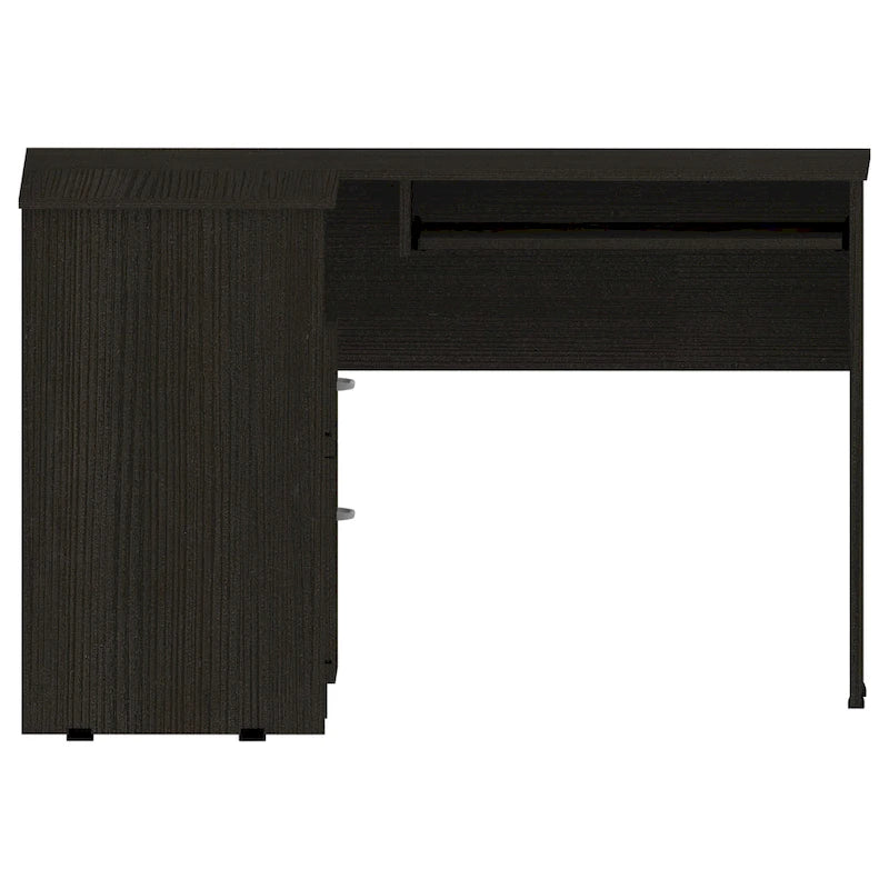 Bureau en L | Étagères ouvertes | 2 tiroirs | Tablette coulissante pour clavier | 3 options de couleur