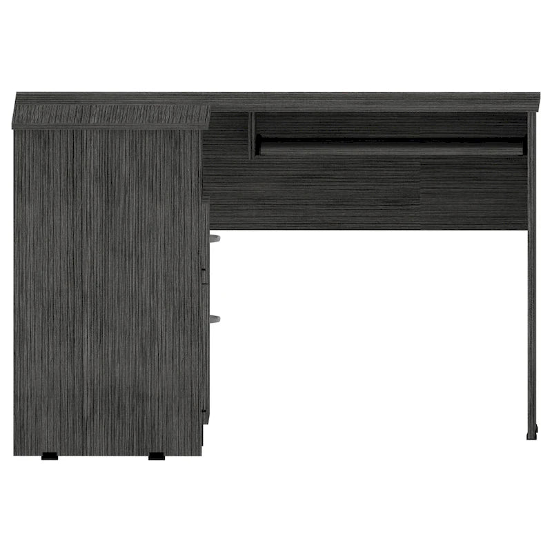 Bureau en L | Étagères ouvertes | 2 tiroirs | Tablette coulissante pour clavier | 3 options de couleur
