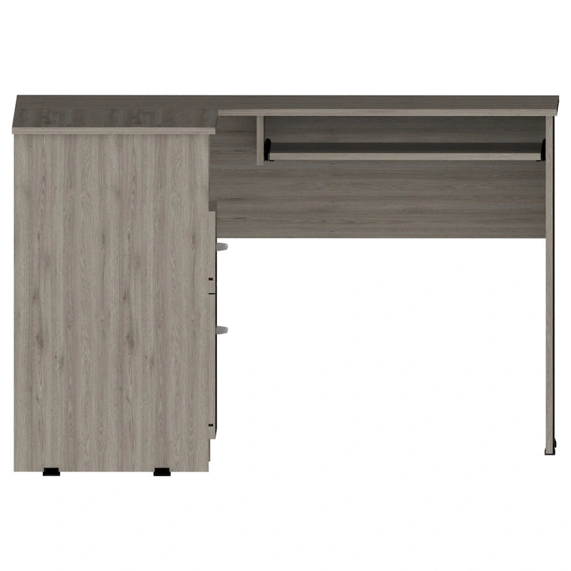 Bureau en L | Étagères ouvertes | 2 tiroirs | Tablette coulissante pour clavier | 3 options de couleur