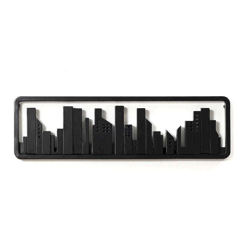 Porte-manteaux et porte-serviettes mural de 56,6 cm avec 4 patères rabattables — Bois Noir Silhouette de Ville