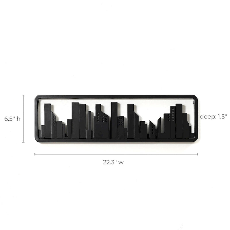 Porte-manteaux et porte-serviettes mural de 56,6 cm avec 4 patères rabattables — Bois Noir Silhouette de Ville