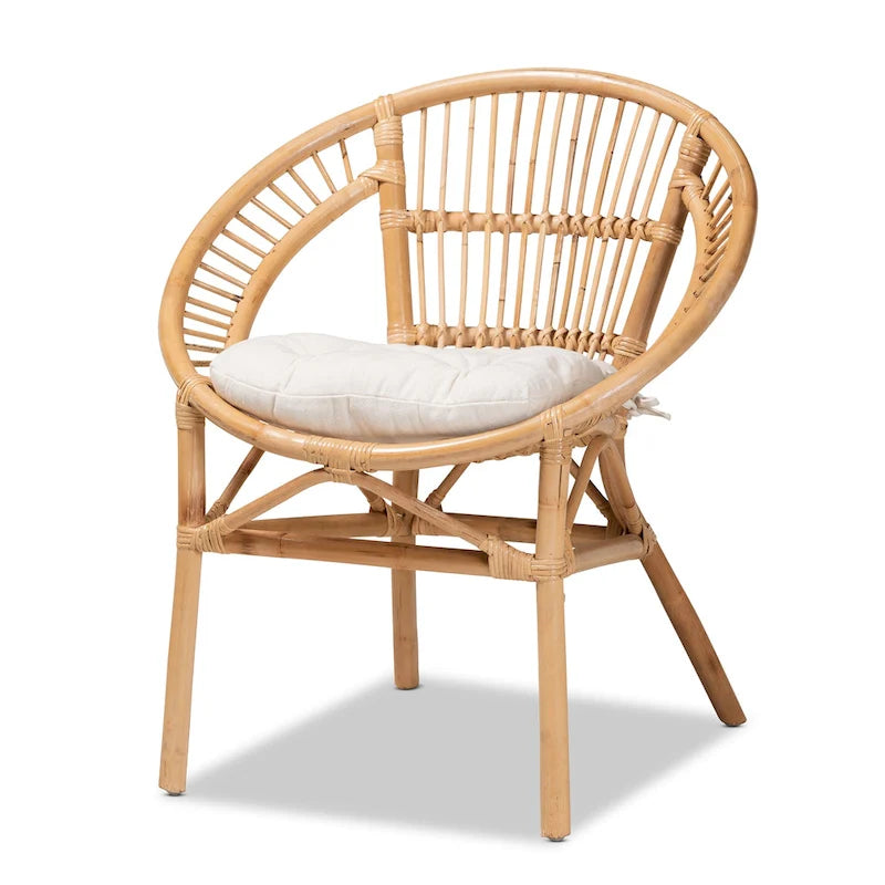 Chaise de salle à manger moderne bohème en rotin naturel avec coussin en tissu — Blanc et marron naturel