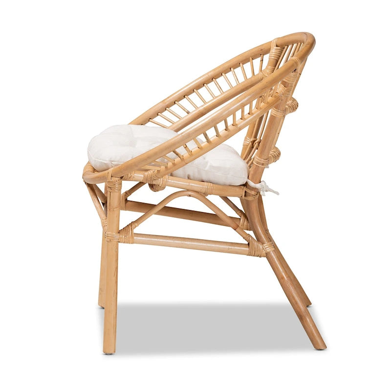 Chaise de salle à manger moderne bohème en rotin naturel avec coussin en tissu — Blanc et marron naturel