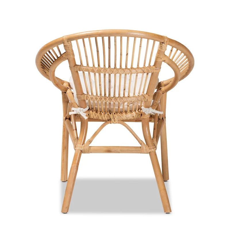 Chaise de salle à manger moderne bohème en rotin naturel avec coussin en tissu — Blanc et marron naturel