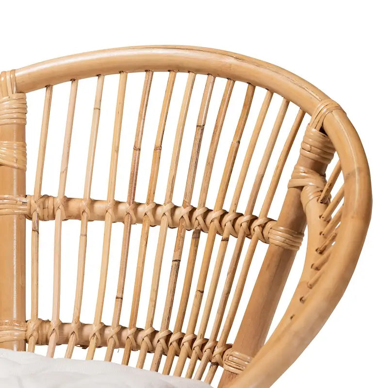 Chaise de salle à manger moderne bohème en rotin naturel avec coussin en tissu — Blanc et marron naturel