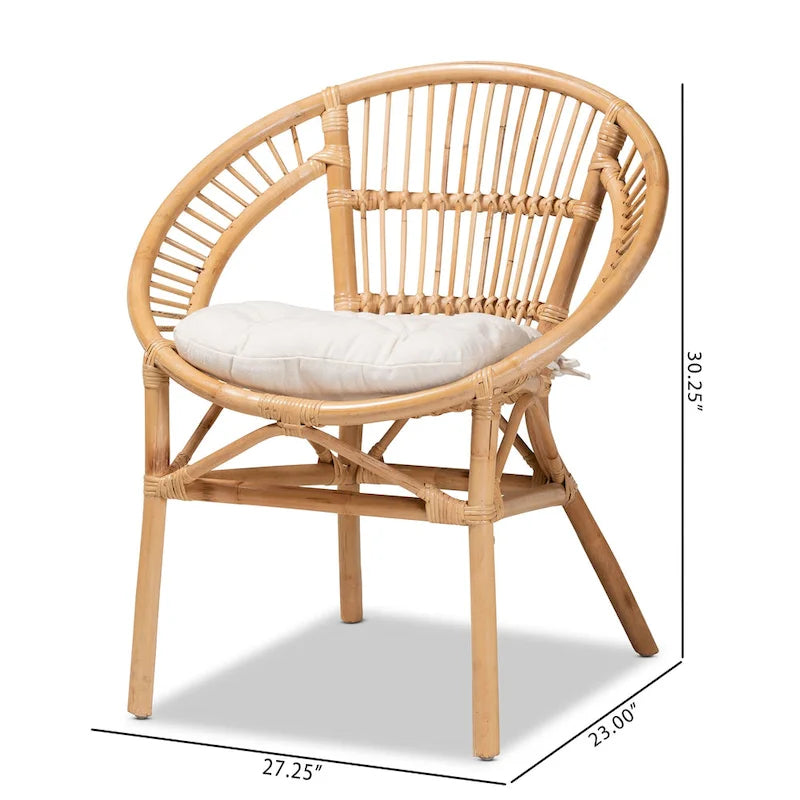 Chaise de salle à manger moderne bohème en rotin naturel avec coussin en tissu — Blanc et marron naturel