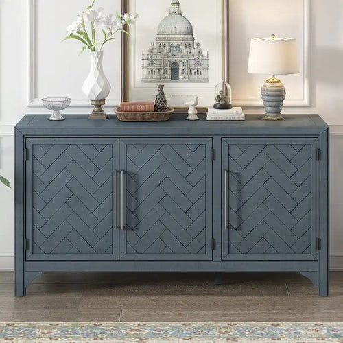 Buffet 3 portes en pin | Étagères réglables | Grand espace de rangement | Bleu marine ou gris