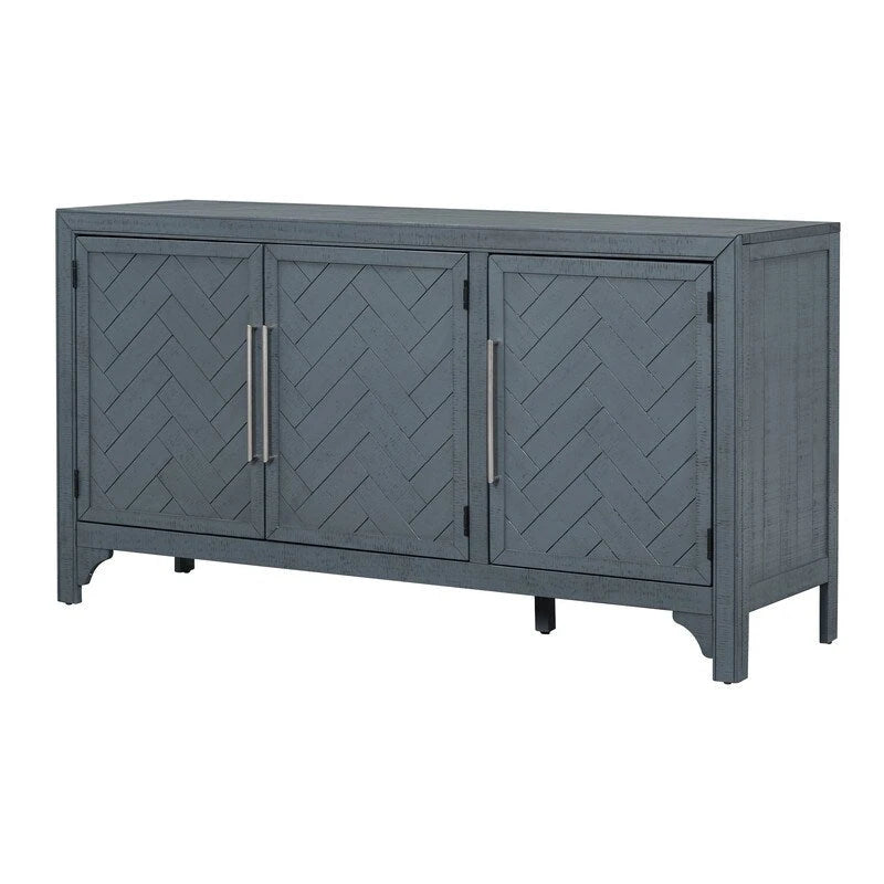 Buffet 3 portes en pin | Étagères réglables | Grand espace de rangement | Bleu marine ou gris