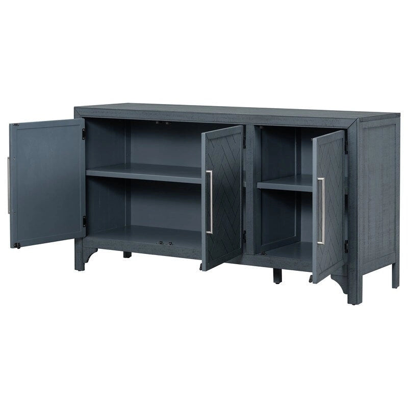 Buffet 3 portes en pin | Étagères réglables | Grand espace de rangement | Bleu marine ou gris