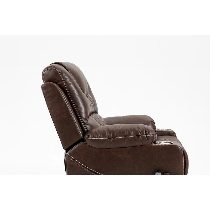 Fauteuil inclinable releveur électrique avec massage, chaleur lombaire et porte-gobelets — Cuir marron