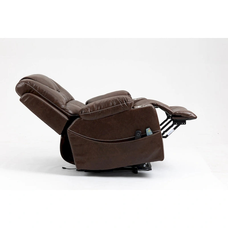 Fauteuil inclinable releveur électrique avec massage, chaleur lombaire et porte-gobelets — Cuir marron