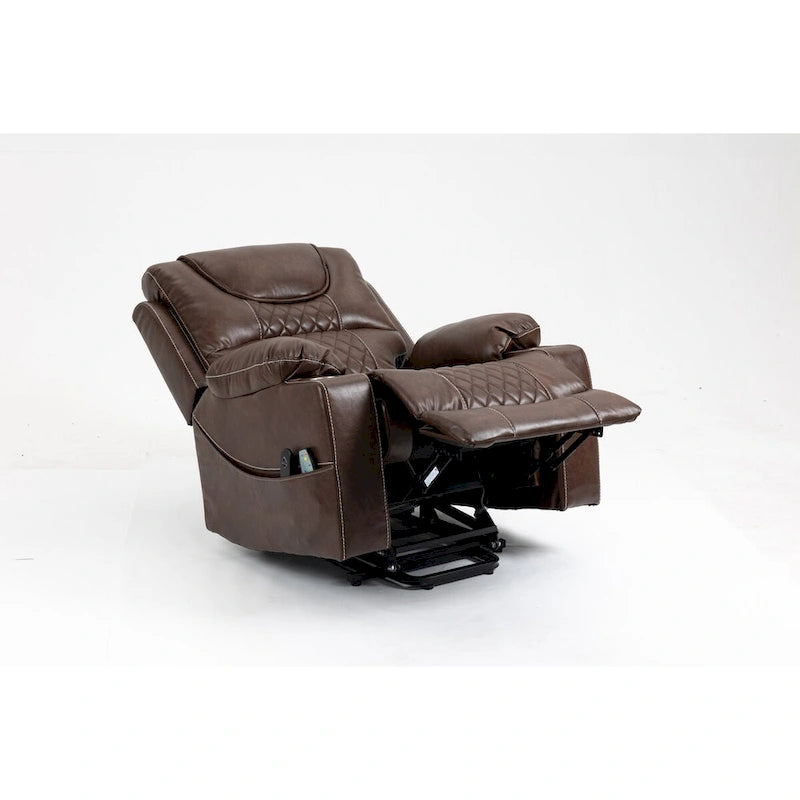 Fauteuil inclinable releveur électrique avec massage, chaleur lombaire et porte-gobelets — Cuir marron
