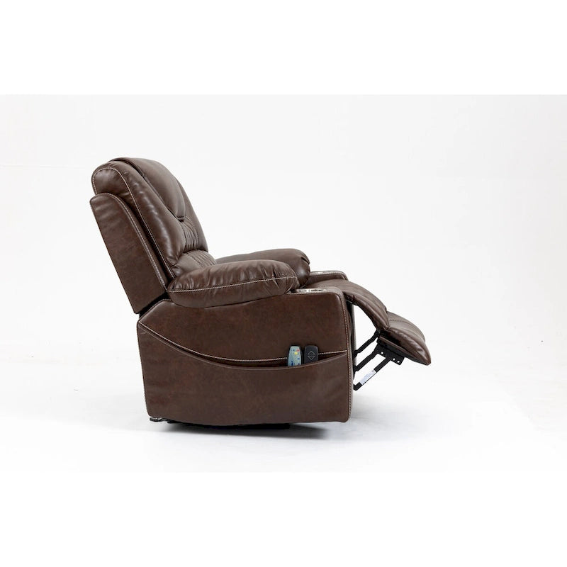 Fauteuil inclinable releveur électrique avec massage, chaleur lombaire et porte-gobelets — Cuir marron