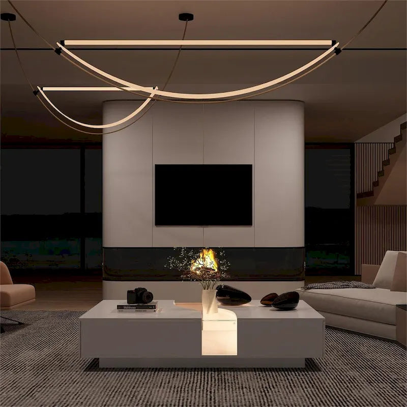 Table basse moderne à LED avec plateau en verre trempé et 2 tiroirs de rangement — Blanc