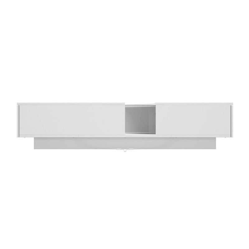 Table basse moderne à LED avec plateau en verre trempé et 2 tiroirs de rangement — Blanc