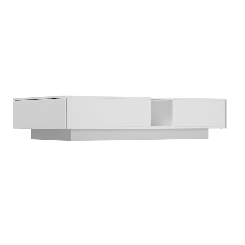 Table basse moderne à LED avec plateau en verre trempé et 2 tiroirs de rangement — Blanc