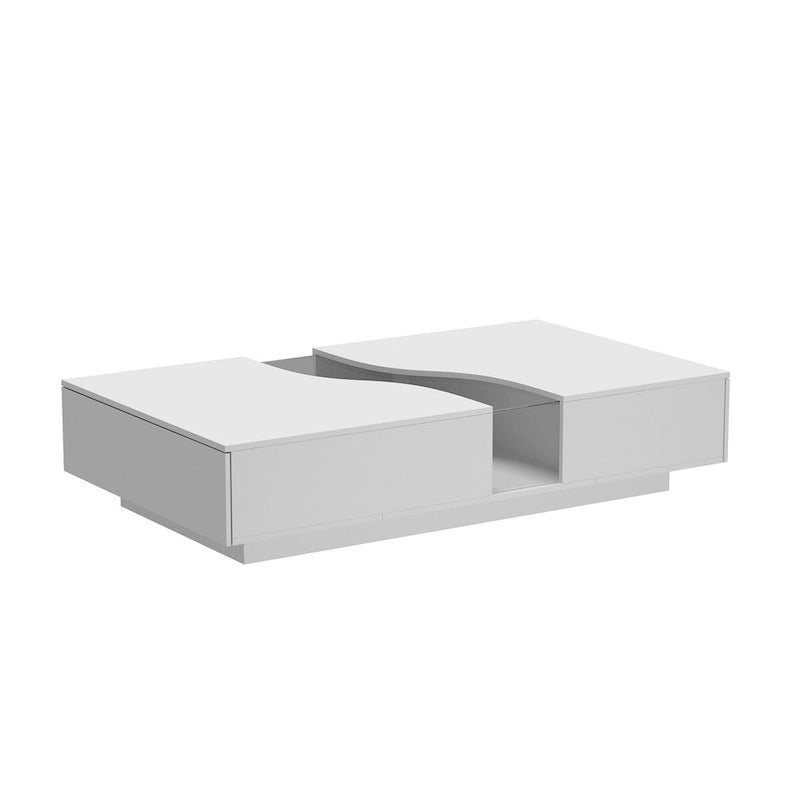 Table basse moderne à LED avec plateau en verre trempé et 2 tiroirs de rangement — Blanc