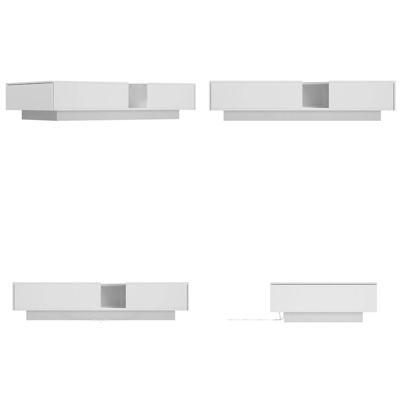 Table basse moderne à LED avec plateau en verre trempé et 2 tiroirs de rangement — Blanc