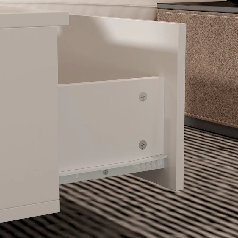 Table basse moderne à LED avec plateau en verre trempé et 2 tiroirs de rangement — Blanc