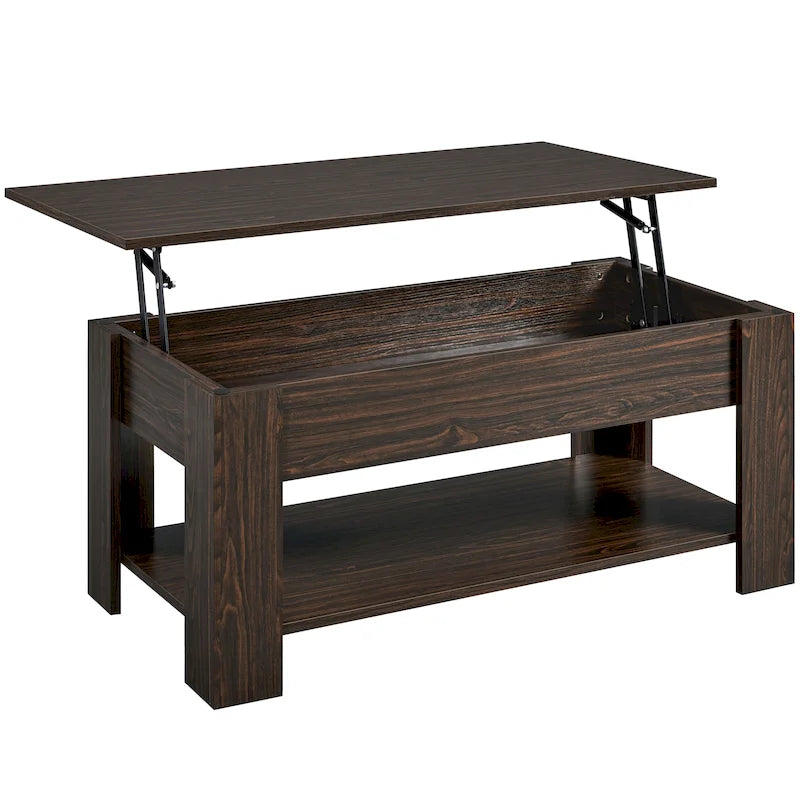 Table basse relevable de 98 cm avec rangement caché et étagère inférieure — Multifonctionnelle