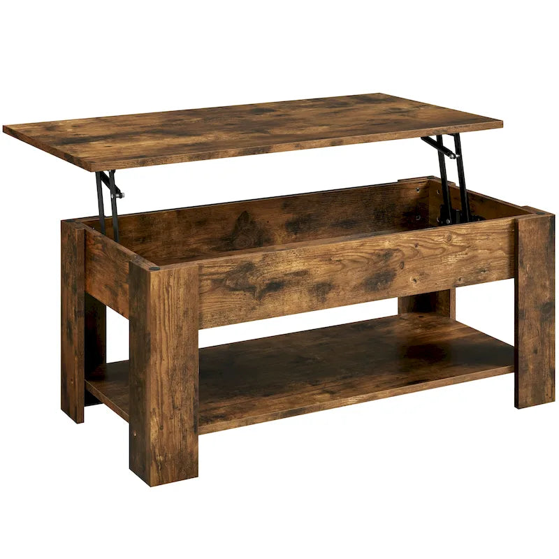 Table basse relevable de 98 cm avec rangement caché et étagère inférieure — Multifonctionnelle