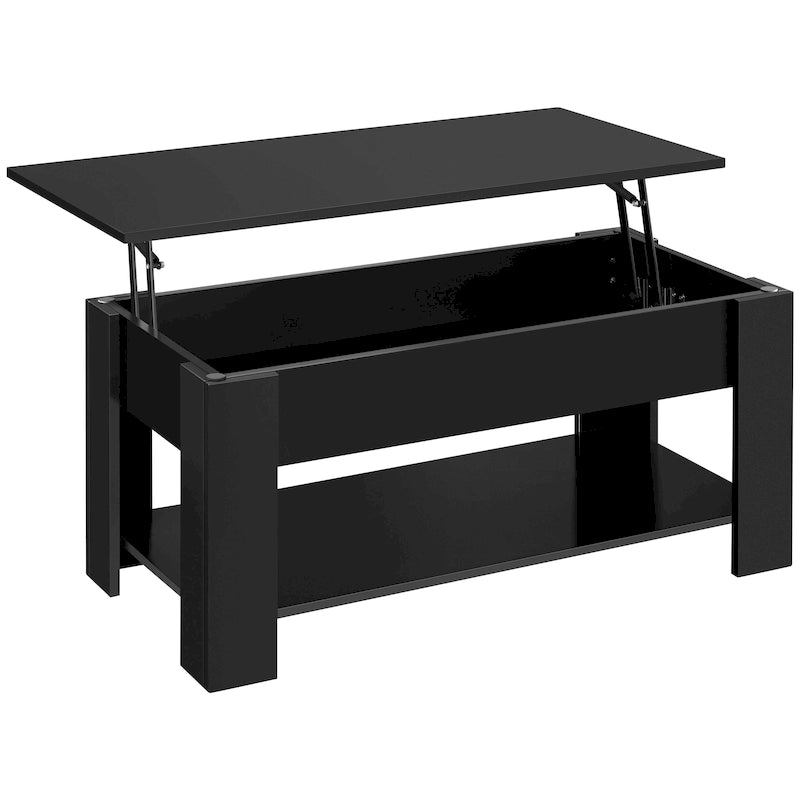 Table basse relevable de 98 cm avec rangement caché et étagère inférieure — Multifonctionnelle