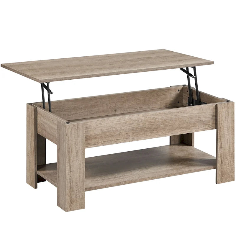 Table basse relevable de 98 cm avec rangement caché et étagère inférieure — Multifonctionnelle