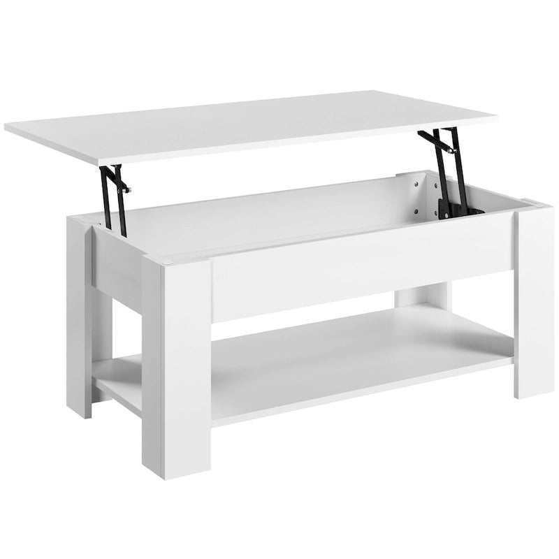 Table basse relevable de 98 cm avec rangement caché et étagère inférieure — Multifonctionnelle