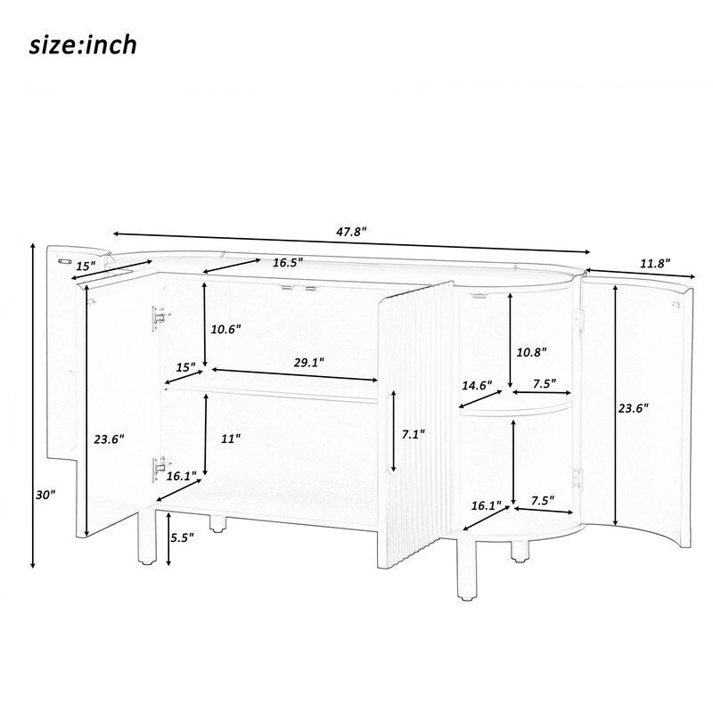 Buffet Ondulé Léger de Luxe | Étagères Réglables | Grand Rangement | 4 Options de Couleur